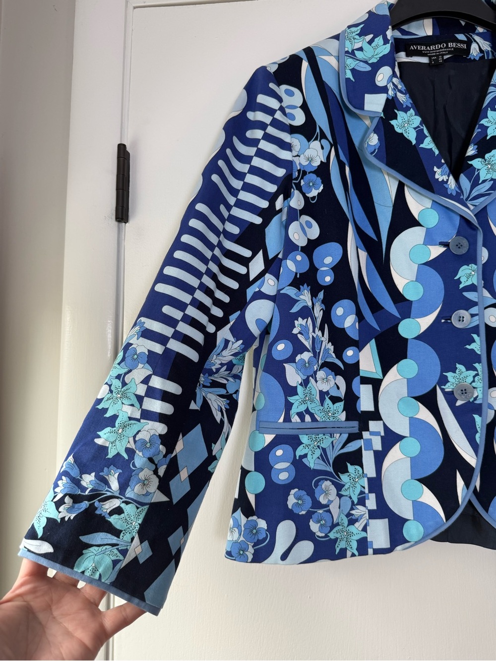 Averardo Bessi Italian Made Art Deco Blazer Jacket Abstract Colorful Blue Black - Picture 5 of 10